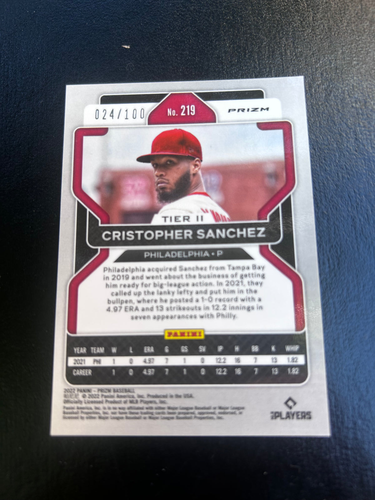 2022 Christopher Sanchez Panini Prizm Teir II Neon Orange Prism 24/100