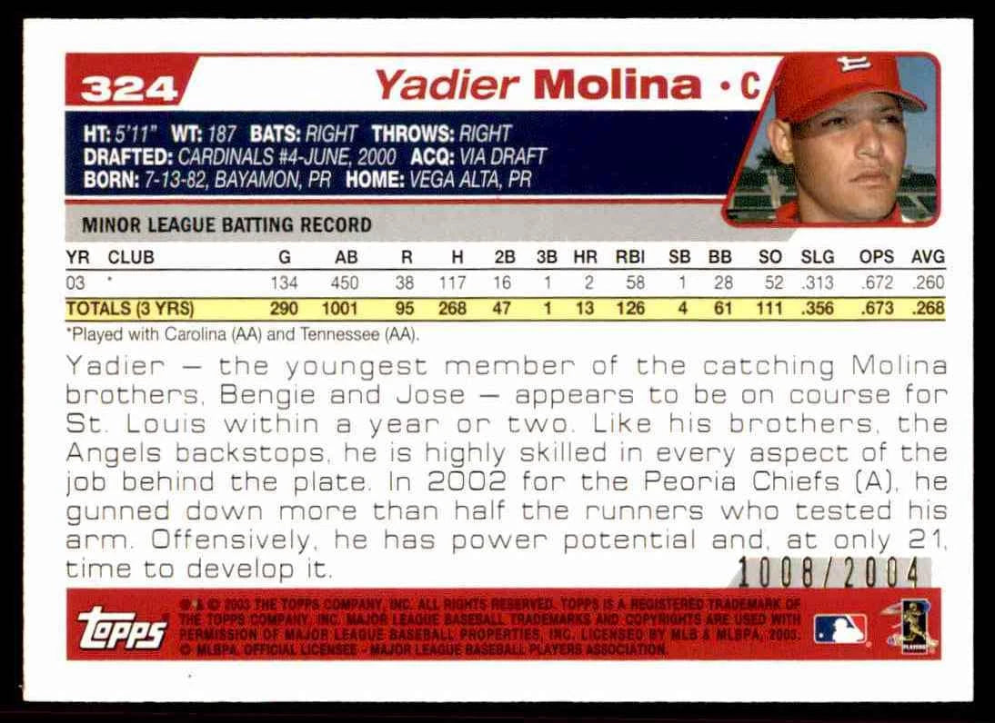 Yadier Molina 2004 Tops Rookie Card